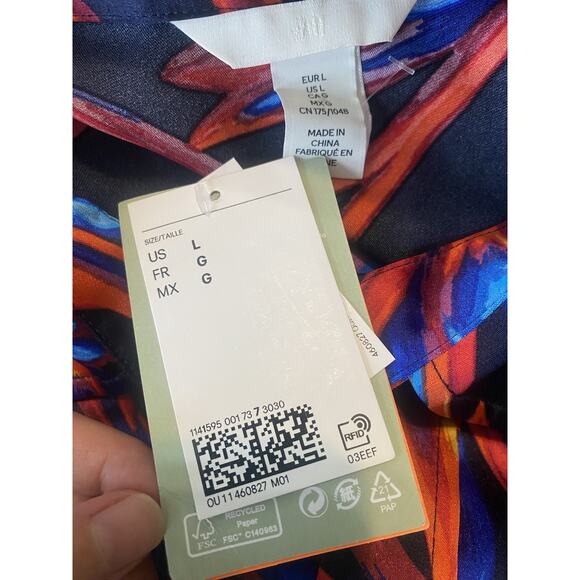 H&M NWOT Colorful Floral Faux Wrap Wide Leg Palazzo Satin Pants XL & Large Shirt - Picture 5 of 16